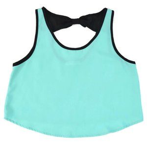 A'gaci Bow Crop Top Tank Sheer Cropped Blouse Light Shirt Mint Green Black USA S